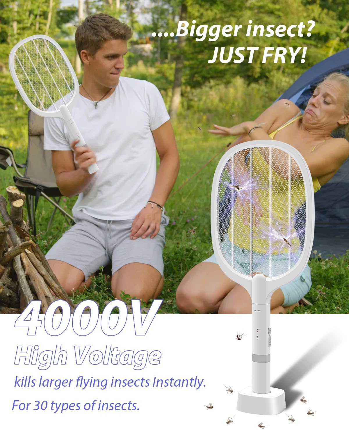 Thumbnail 6 de AOKKR Fly Zapper: Electric Insect Killer 1800mAh Rechargeable Racket (4000V) with LED Light