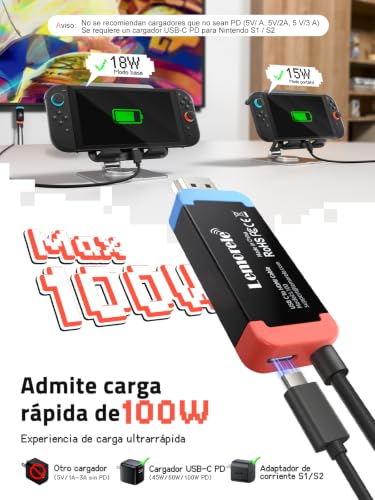 Thumbnail 3 de Lemorele Adaptador USB-C a HDMI 4K60Hz con PD 100W y cable de 2 m para Switch 2/OLED, Steam Deck y más