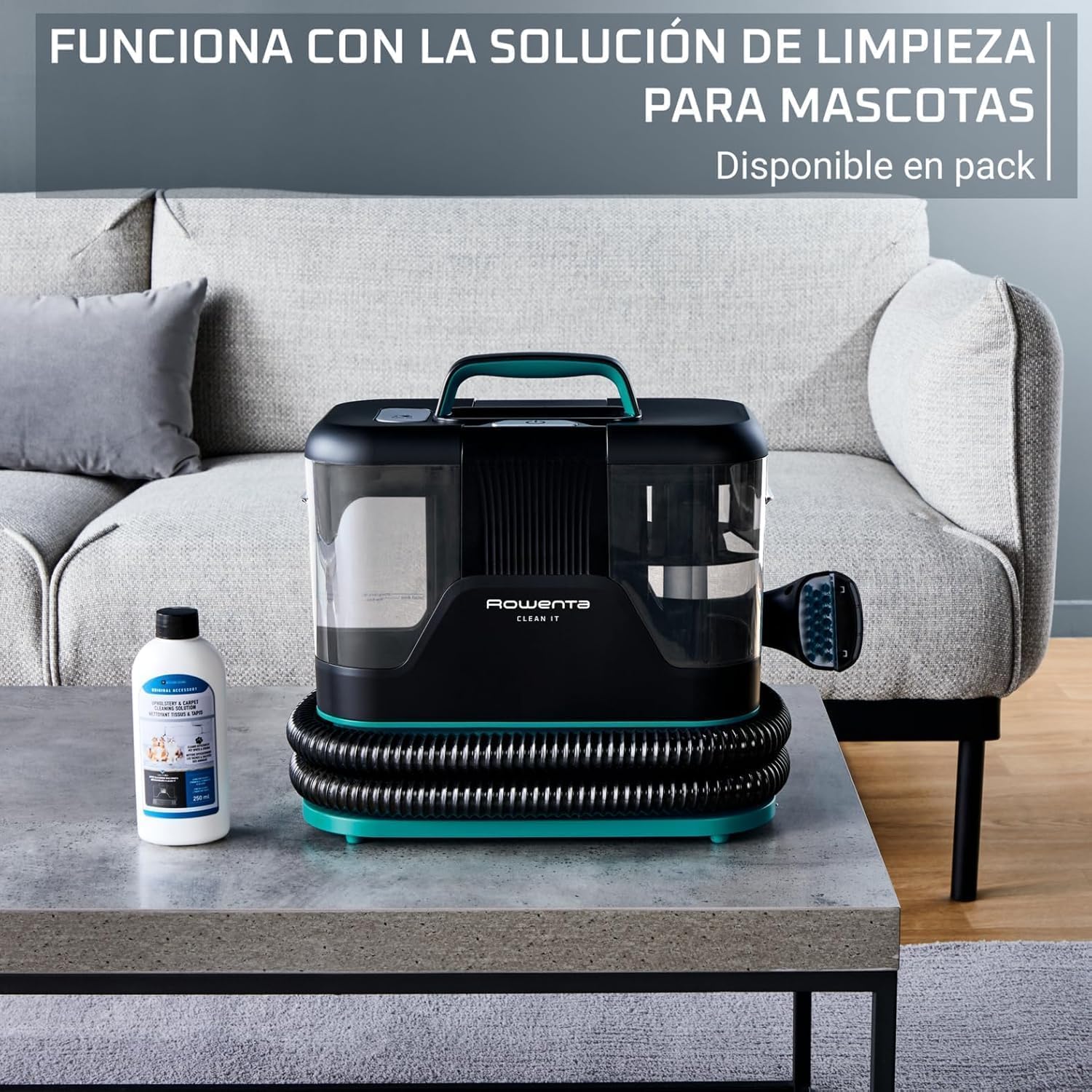 Detalle de Rowenta Clean It: Aspirador de tapicerías con solución para mascotas (pack 2 botellas) IN5020F0MAN