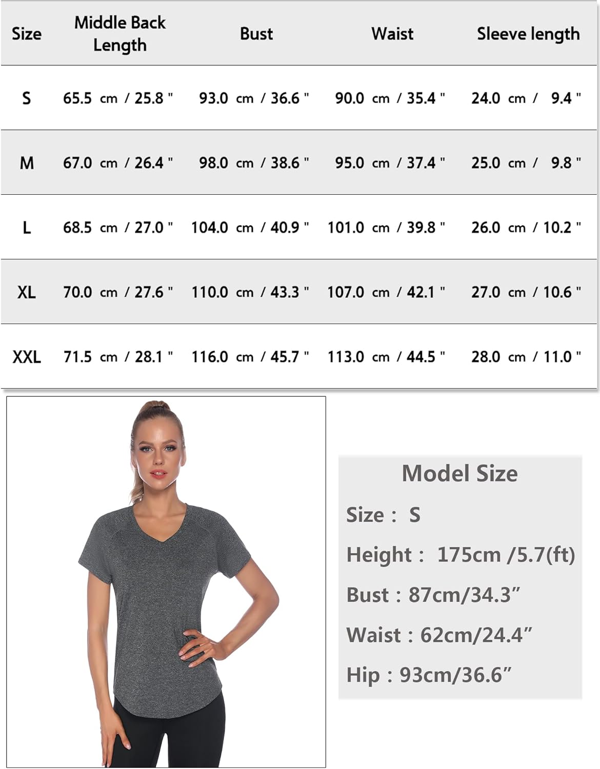 Thumbnail 5 de Wayleb Maglietta sportiva donna con scollo a V, tessuto ad asciugatura rapida e manica corta (S-XXL)