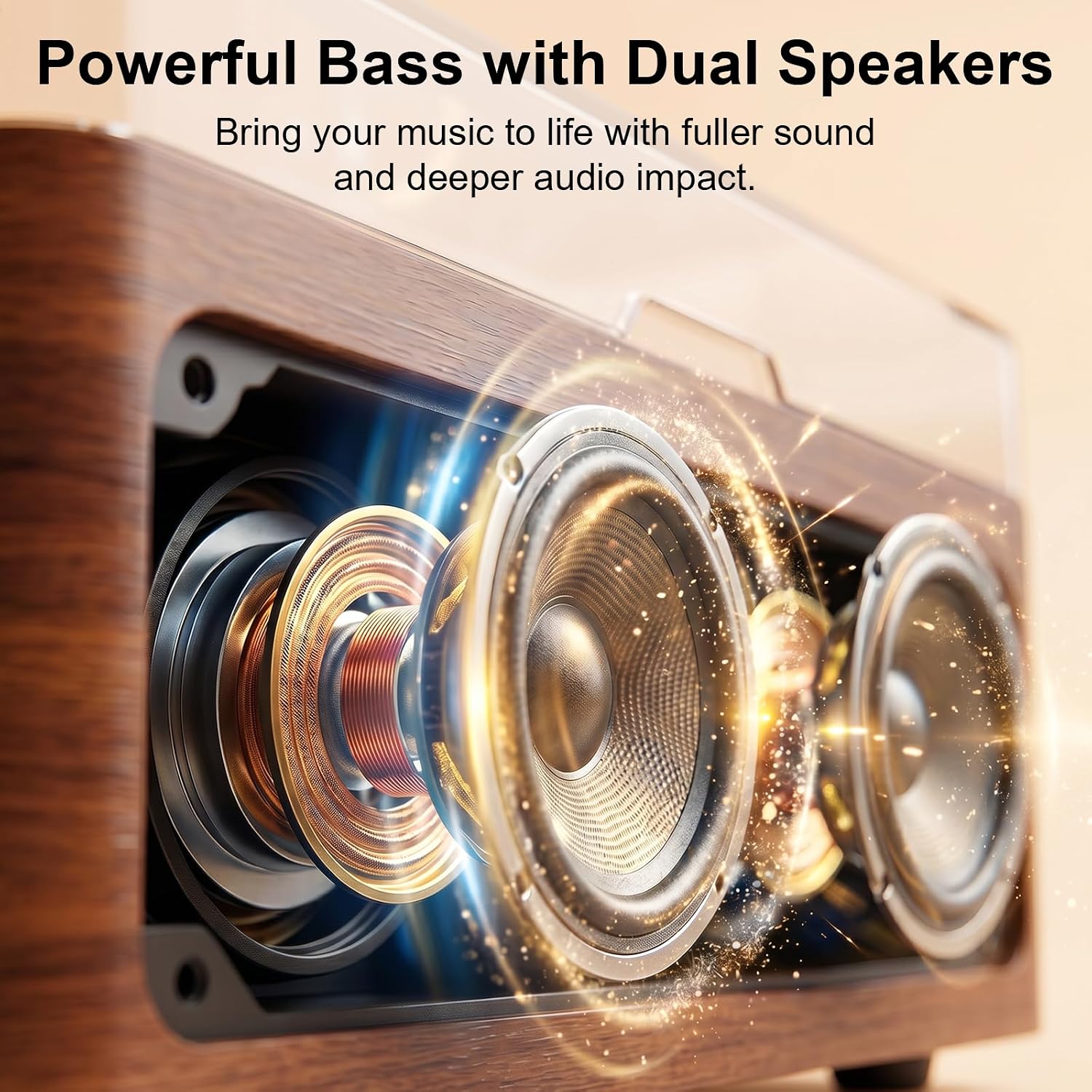 Detalle de Gueray Lecteur CD Bluetooth Portable avec Haut-Parleurs — Design Vintage Bois de Noyer, 3600mAh