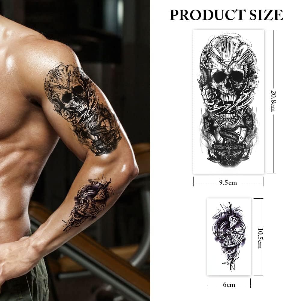 Thumbnail 1 de URAQT Impermeabili Tatuaggi Temporanei – 12 Fogli, Tatuaggi Finti Neri Rimovibili e Non Tossici per Braccio, Spa, Festival