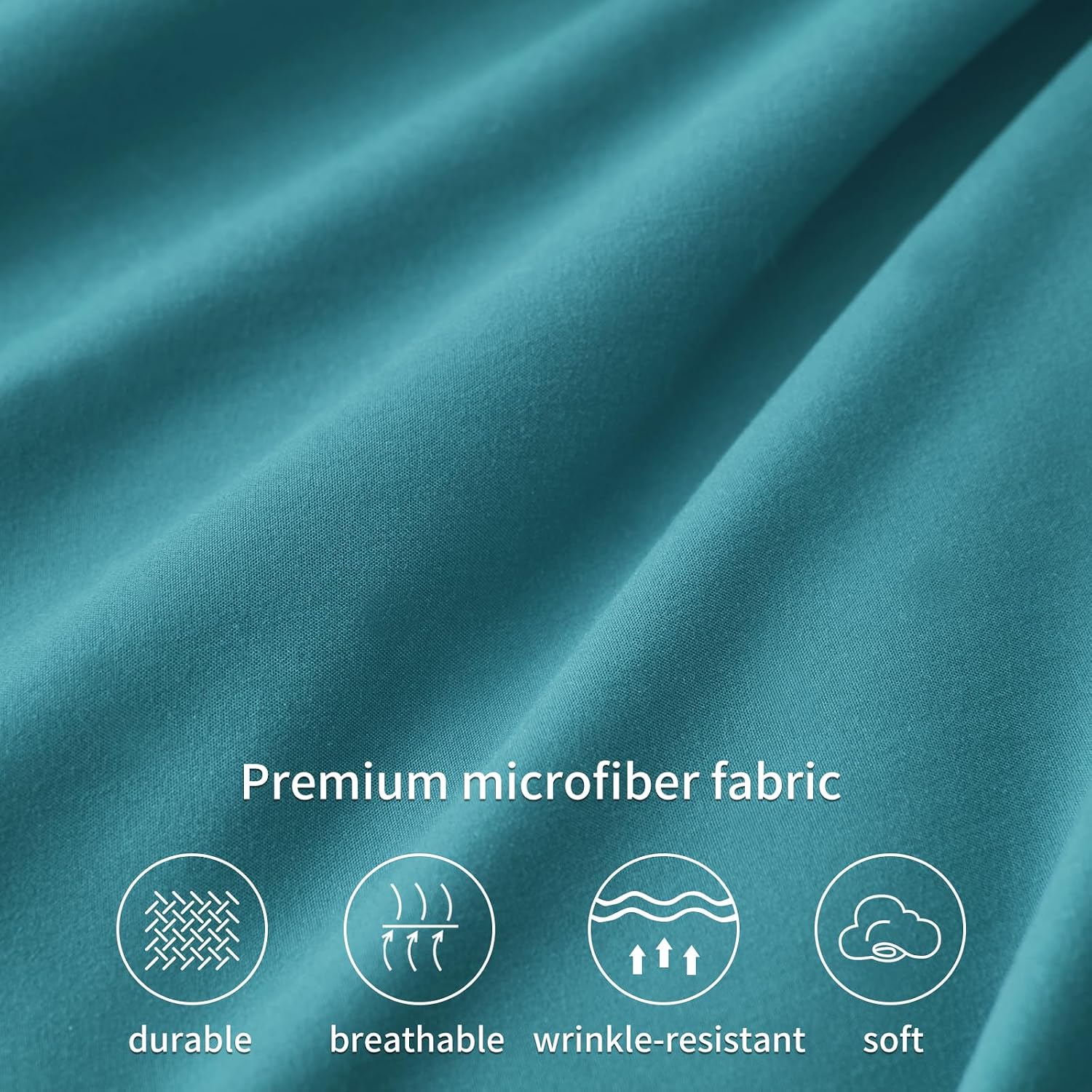 Detalle de RUIKASI Teal pillow cases (2 pack) with envelope closure, brushed breathable microfiber
