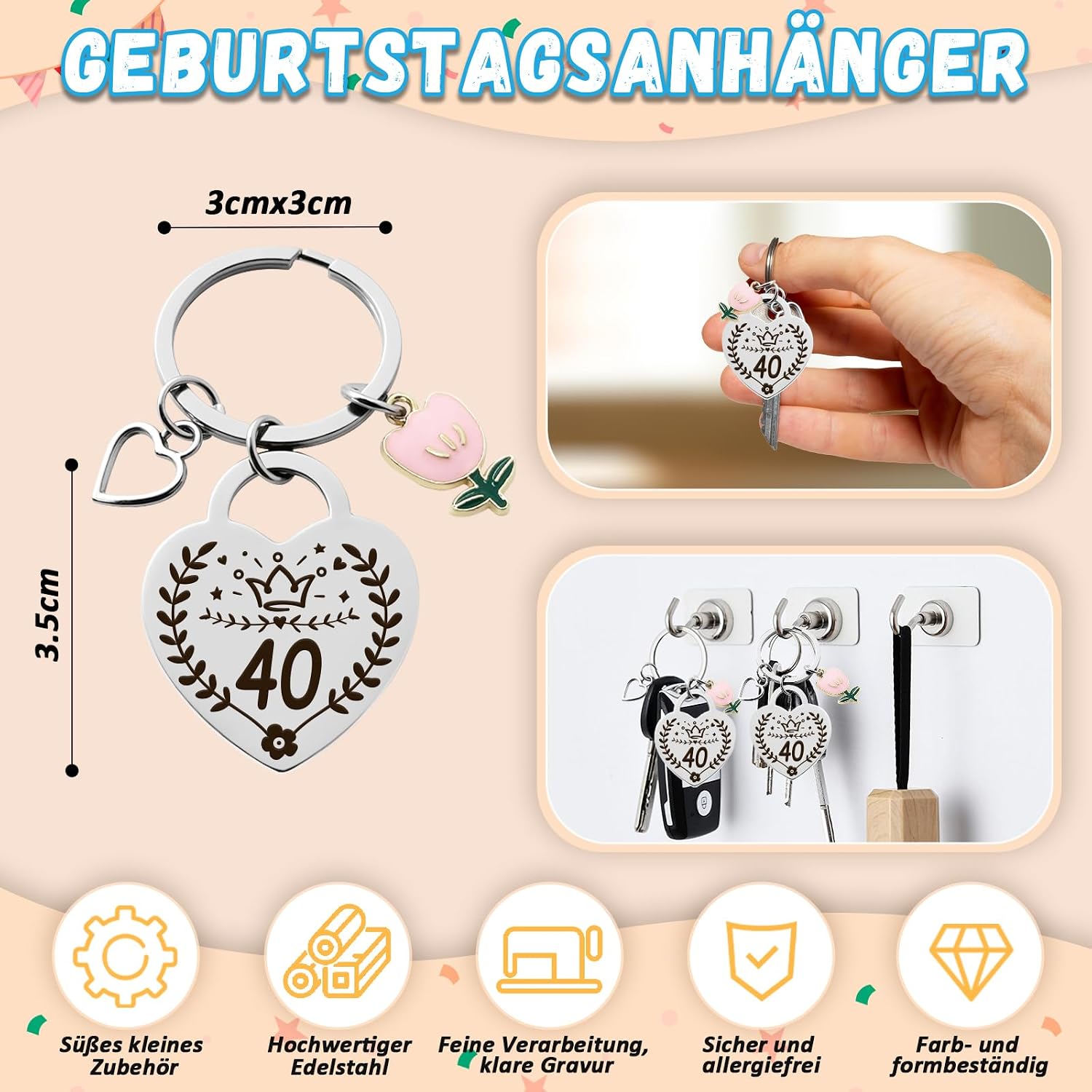 Detalle de WAMIOKAGRO Geschenkset zum 40. Geburtstag: Kosmetiktasche, Socken & Schlüsselanhänger
