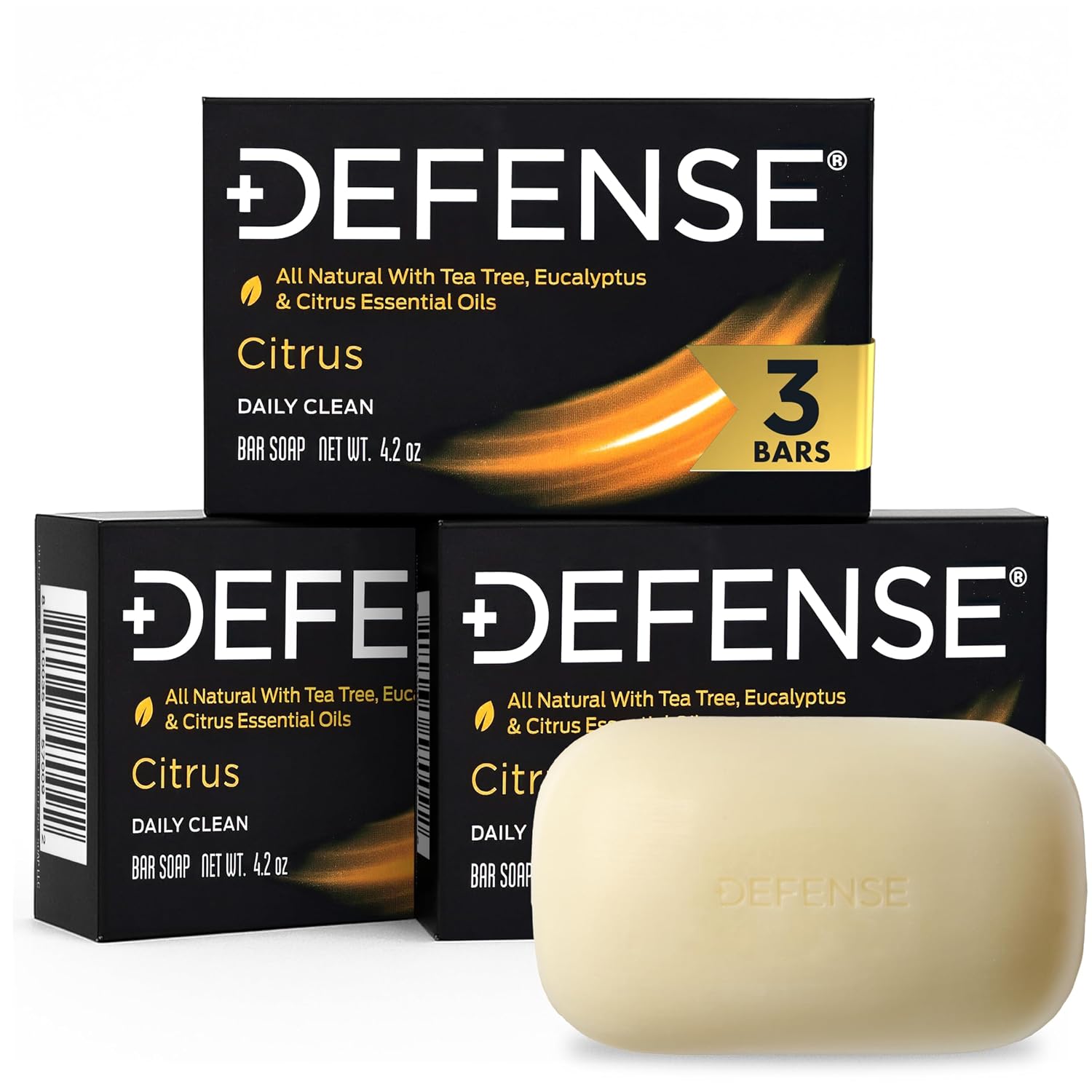 Defense Soap Citrus Bar: All-Natural Post-Workout Cleanser (Tea Tree, Eucalyptus & Citrus) – Pack of 3