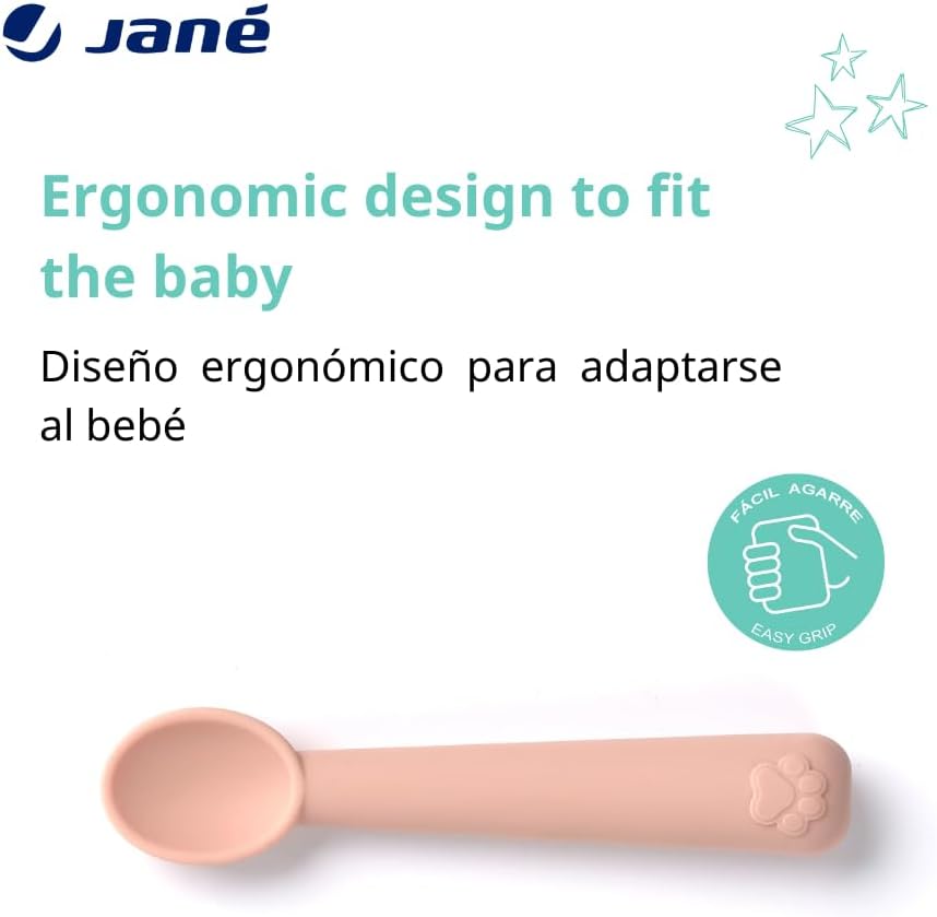 Detalle de Jané Bol et Cuillère en Silicone avec Ventouse – Ensemble bébé rose, sans BPA et compatible micro-ondes