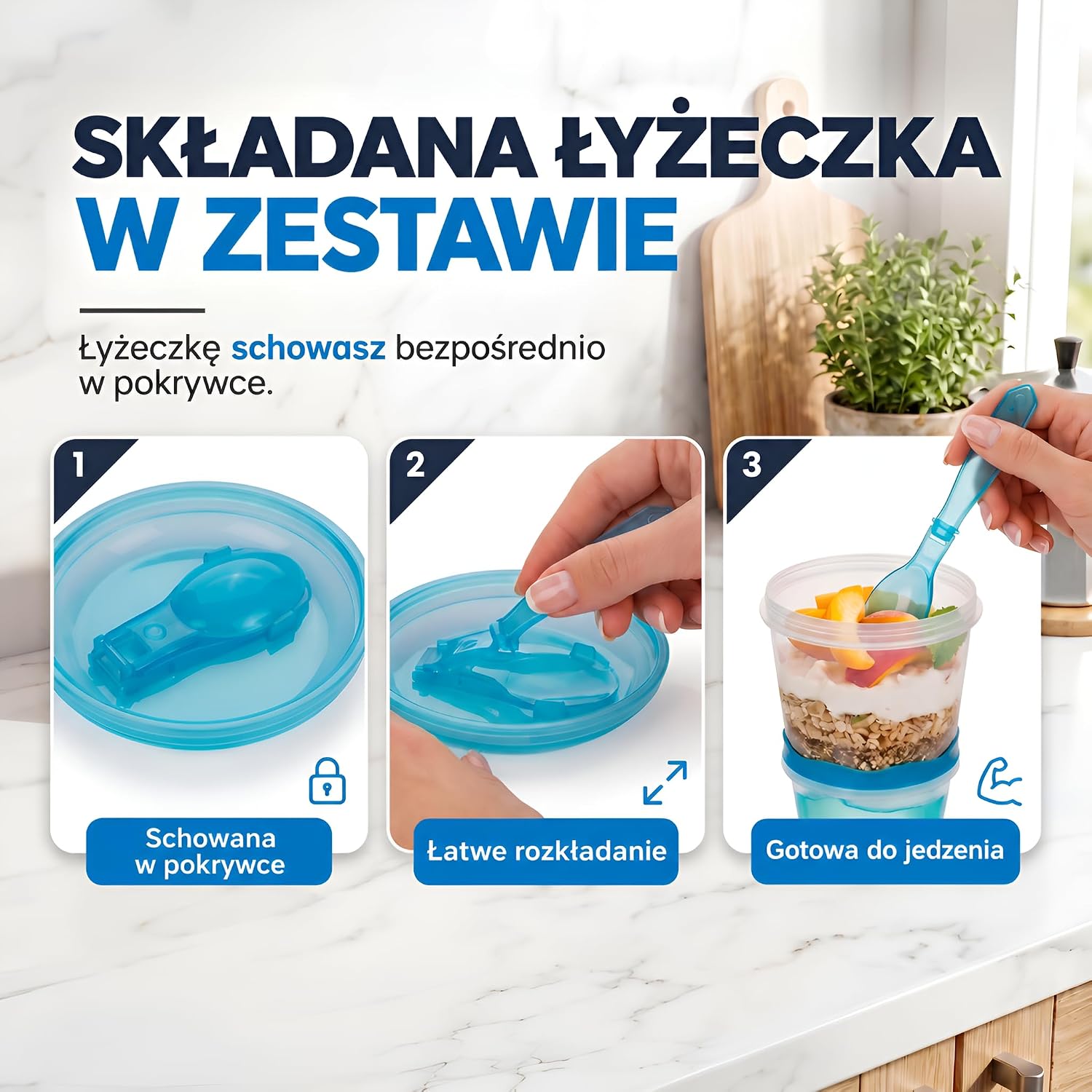 Detalle 2 de GOODS+GADGETS Kubek na musli to Go Deluxe, niebieski, 2 komory