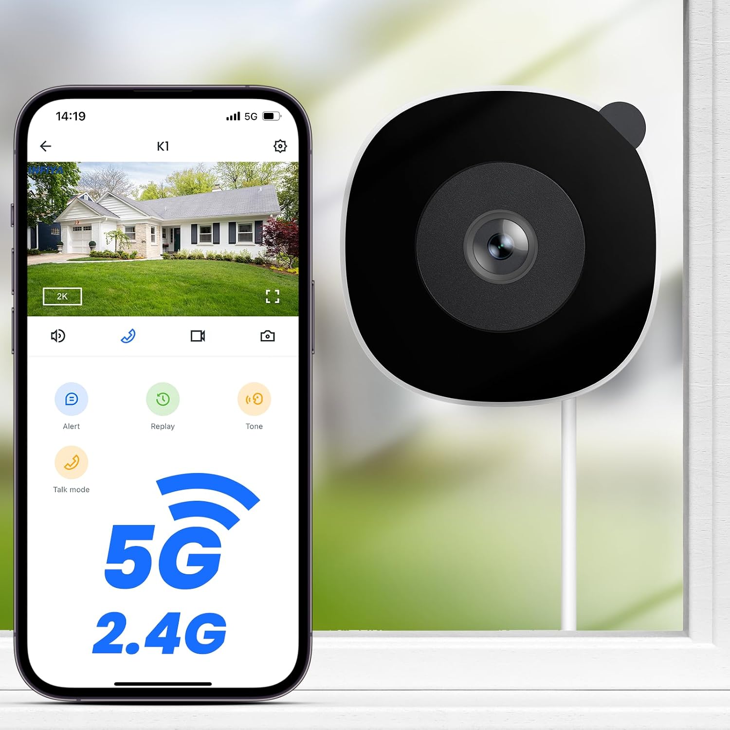 Detalle de INFIYA 2K Window Camera (K1) dual-band WiFi indoor camera for through-glass home security