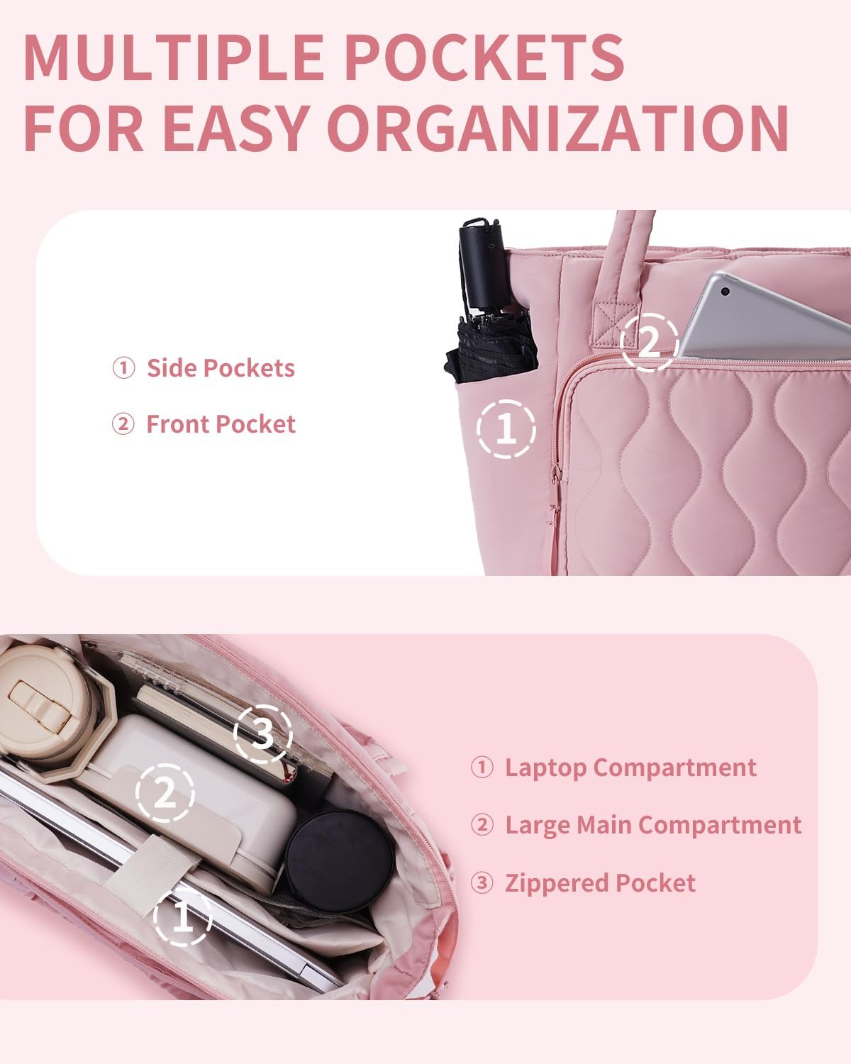 Detalle de Ceneda Quilted Puffer Tote Bag for Women: Lightweight, 15.6in Laptop Ready & All‑Day Comfort