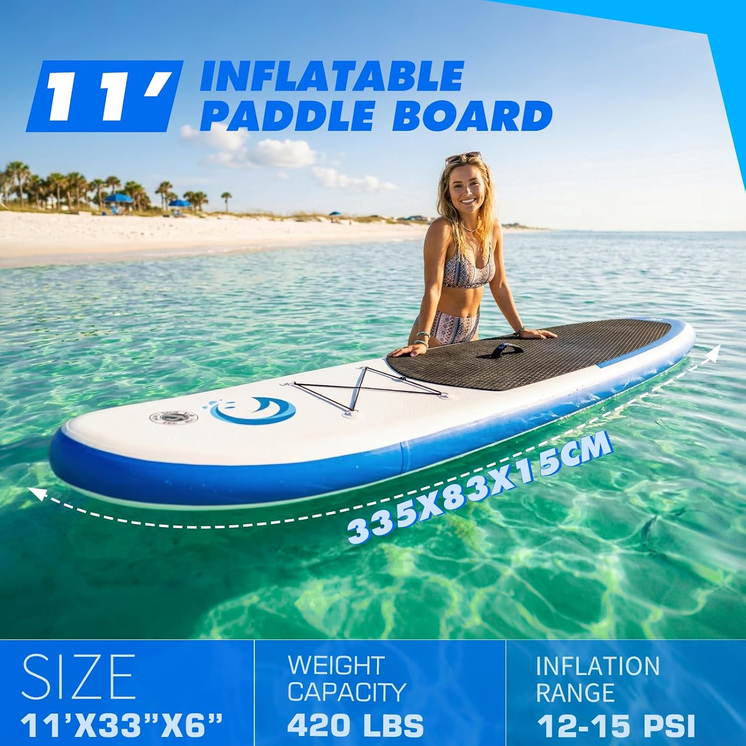 Thumbnail 4 de FunWater 11 ft Inflatable SUP with EVA Deck, 3 Fins & Complete Accessory Kit
