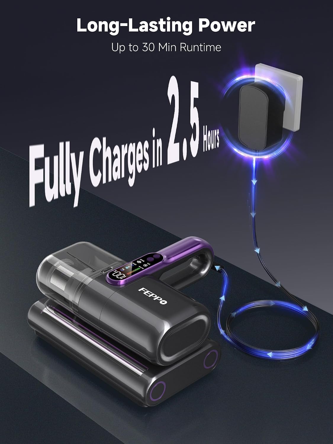Detalle 2 de FEPPO Cordless Mattress Vacuum Cleaner, 18 kPa Suction