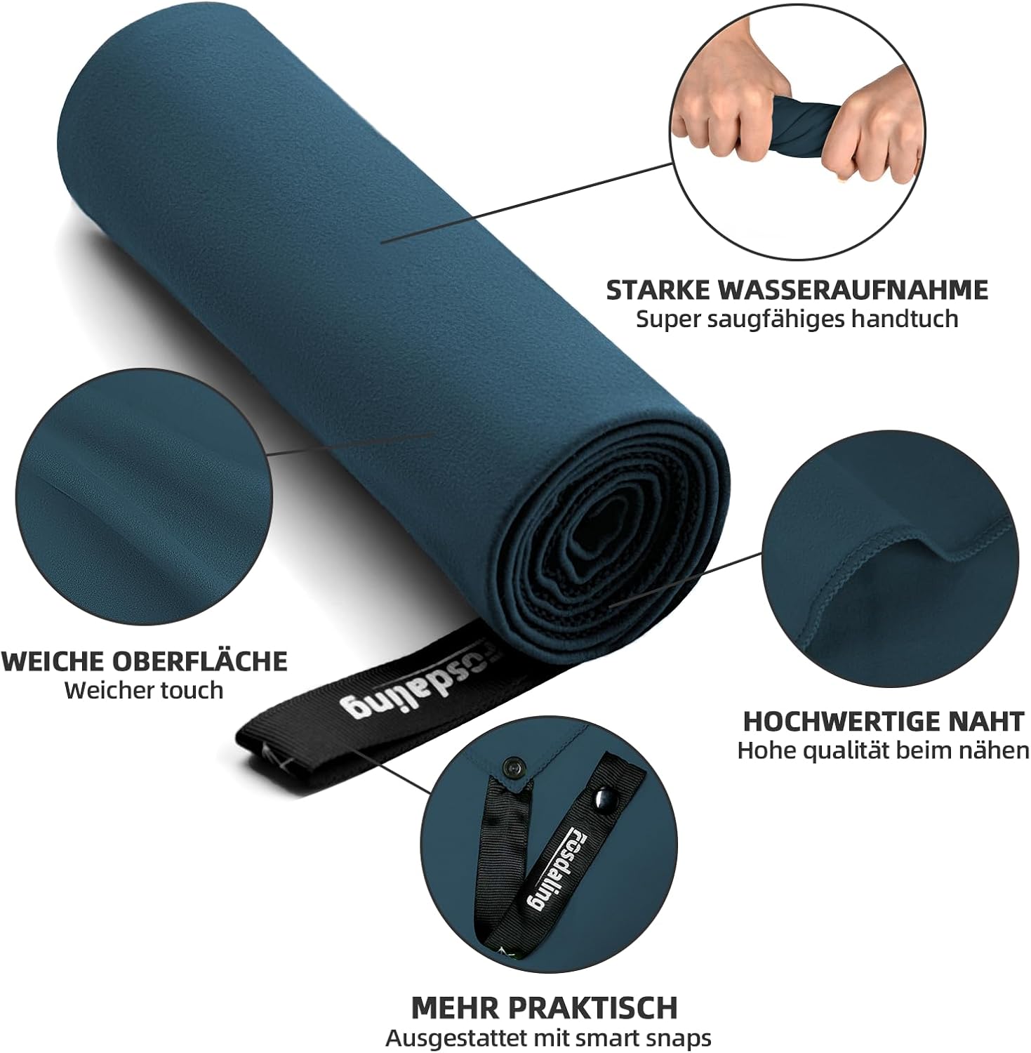 Detalle de Fosdaling Mikrofaser Handtuch 3er-Set – Großes 160×80 cm & 2 Kleines 80×40 cm