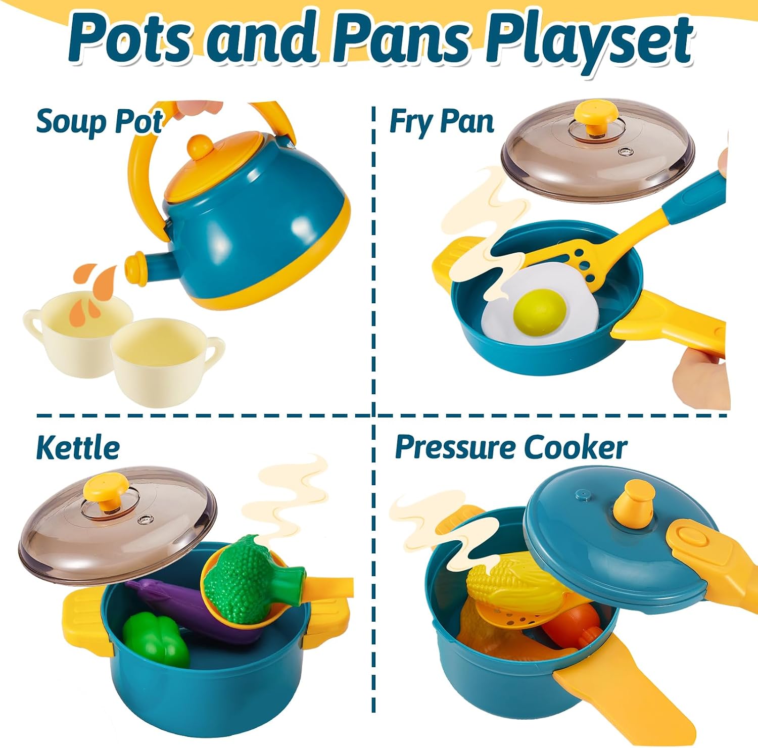 Detalle 2 de LINFUN KIDS Mud Kitchen Accessories Toy Pots and Pans Play Food Set
