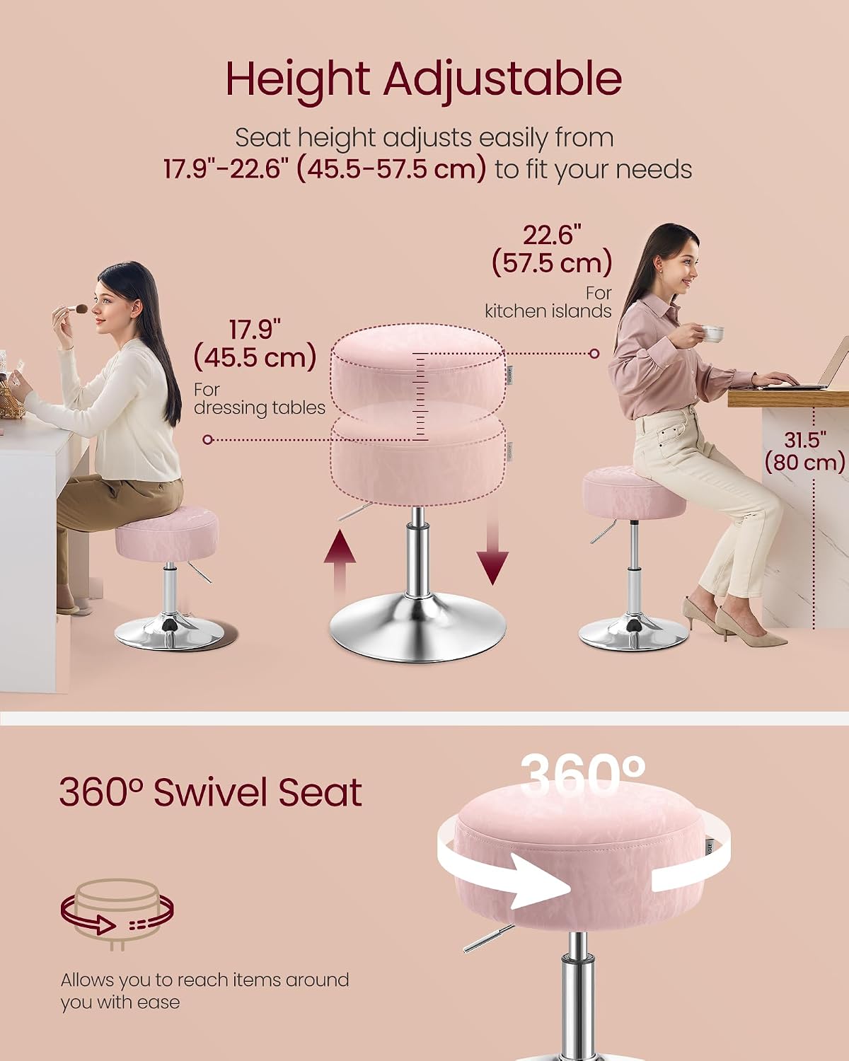 Thumbnail 4 de VASAGLE Swivel Vanity Stool ULJB120S01