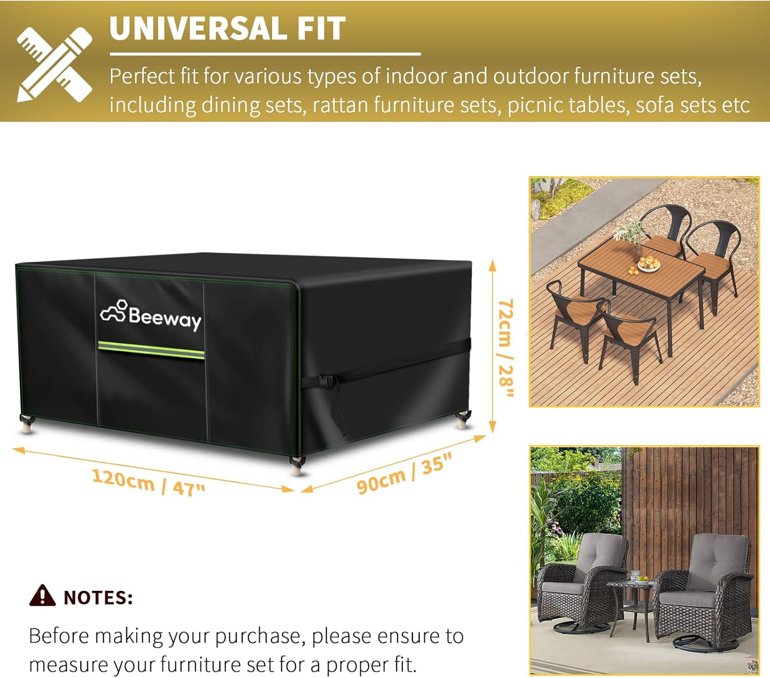 Thumbnail 1 de BEEWAY Garden Furniture Cover With Air Vent – 120x90x72cm, Waterproof 420D Oxford, Windproof