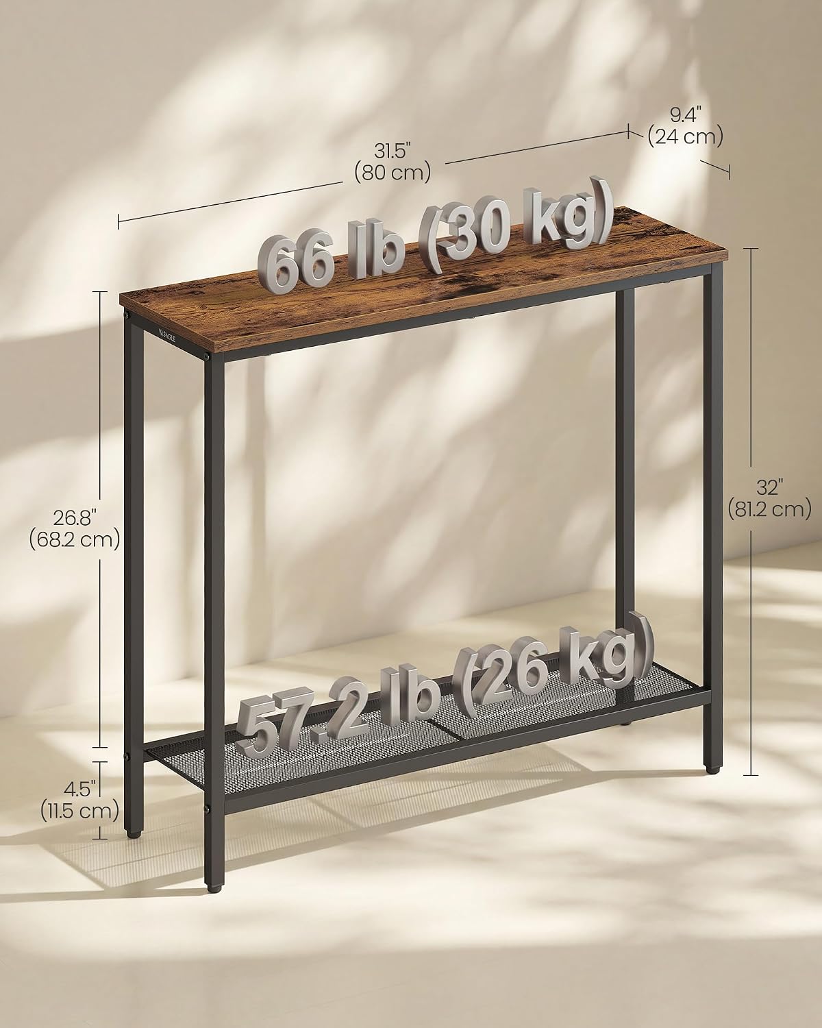 Thumbnail 2 de VASAGLE Console Table: Narrow Steel & Particleboard Hallway Table, Rustic Brown 80 x 24 x 81.2 cm