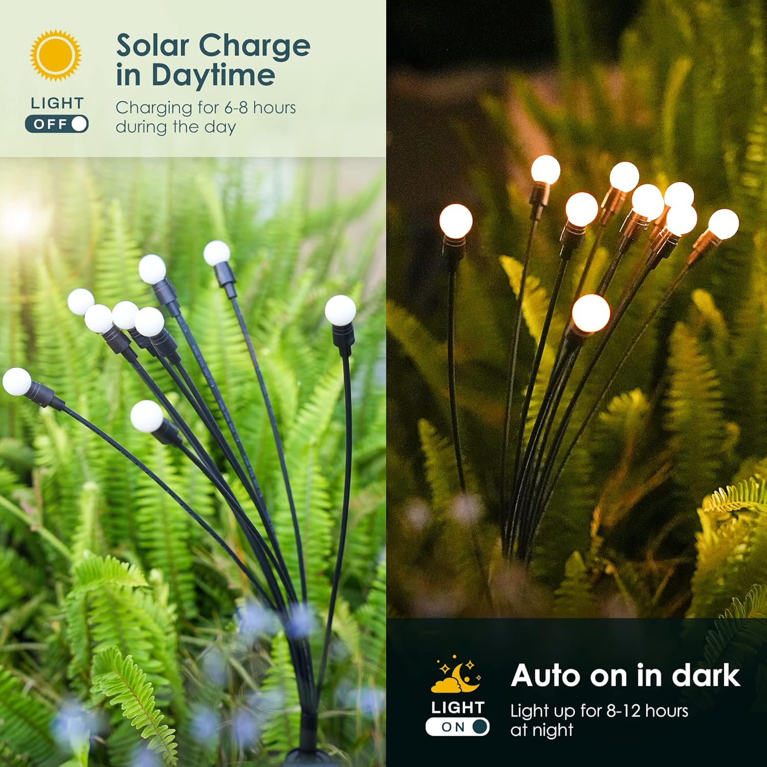 Thumbnail 4 de PATIOPIA 6er Set Glühwürmchen Solarleuchten mit 10 LEDs – wasserdicht, kabellos für Garten, Terrasse und Weg