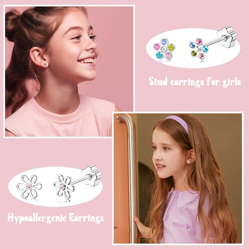 Detalle de JeweBella Hypoallergenic Flat Back Earrings Set – Surgical Steel, 12–14 Pairs for Girls