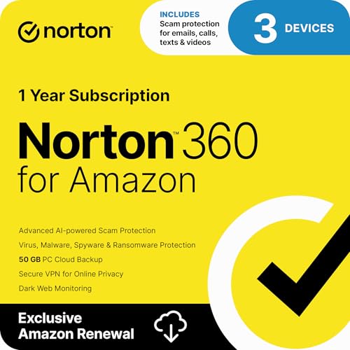 Detalle de Norton 360 for Amazon: Antivirus for Up to 3 Devices with AI Scam Protection, VPN & Dark Web Monitoring