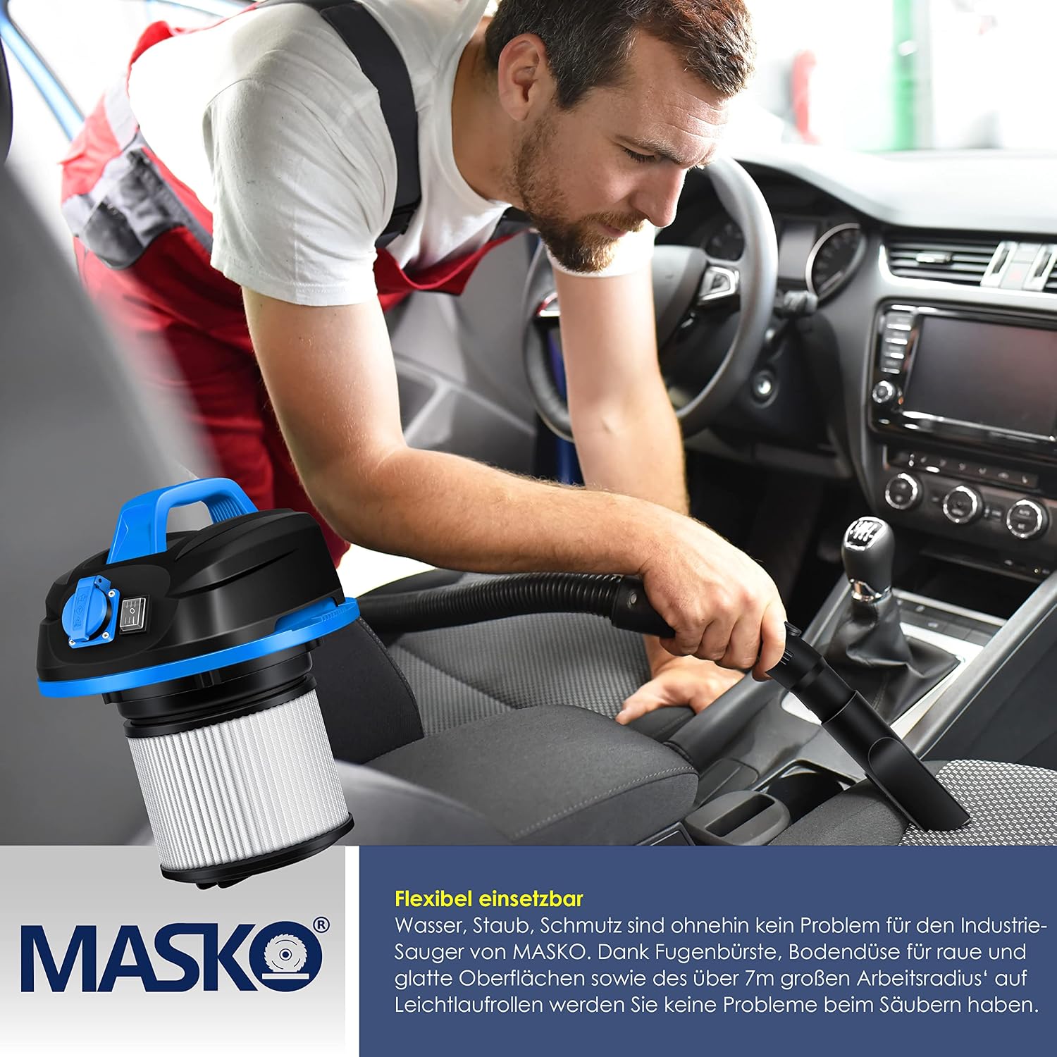 Thumbnail 5 de MASKO Industriestaubsauger Nass/Trocken 1800W — 30L, 58 l/s, 3-in-1 Filtersystem, Push&Clean, Blau