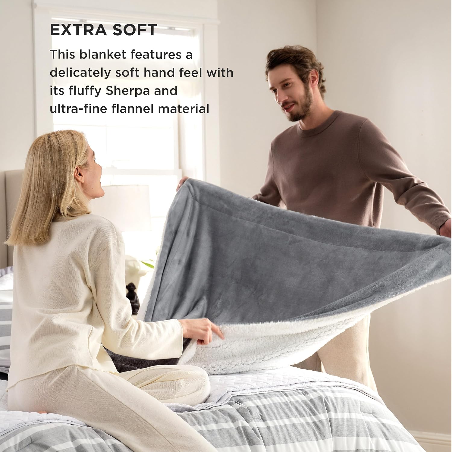 Detalle de Bedsure Sherpa Throw Blanket, 50 x 60 Inches