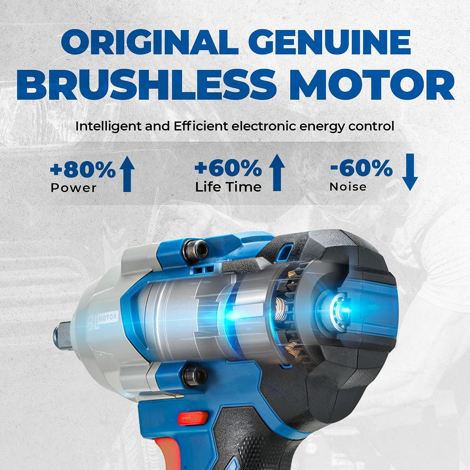 Detalle de Dong Cheng 20V Brushless Impact Wrench 910Nm cordless 1/2in, 4-speed kit with 4.0Ah battery & charger