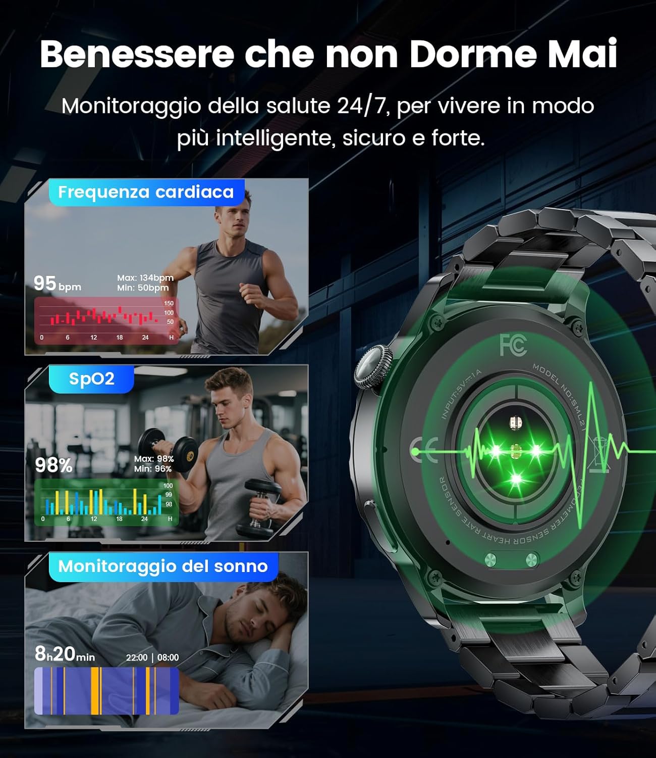 Detalle de LIGE Smartwatch Uomo: Chiamate, Fitness e Stile con 1,43'' AMOLED e Batteria da 750 mAh