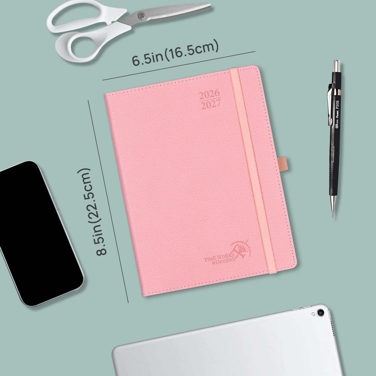 Detalle de POPRUN A5 Academic Diary 2026-2027 Hardback Week to View (Aug 2026–Dec 2027) in Pacific Green