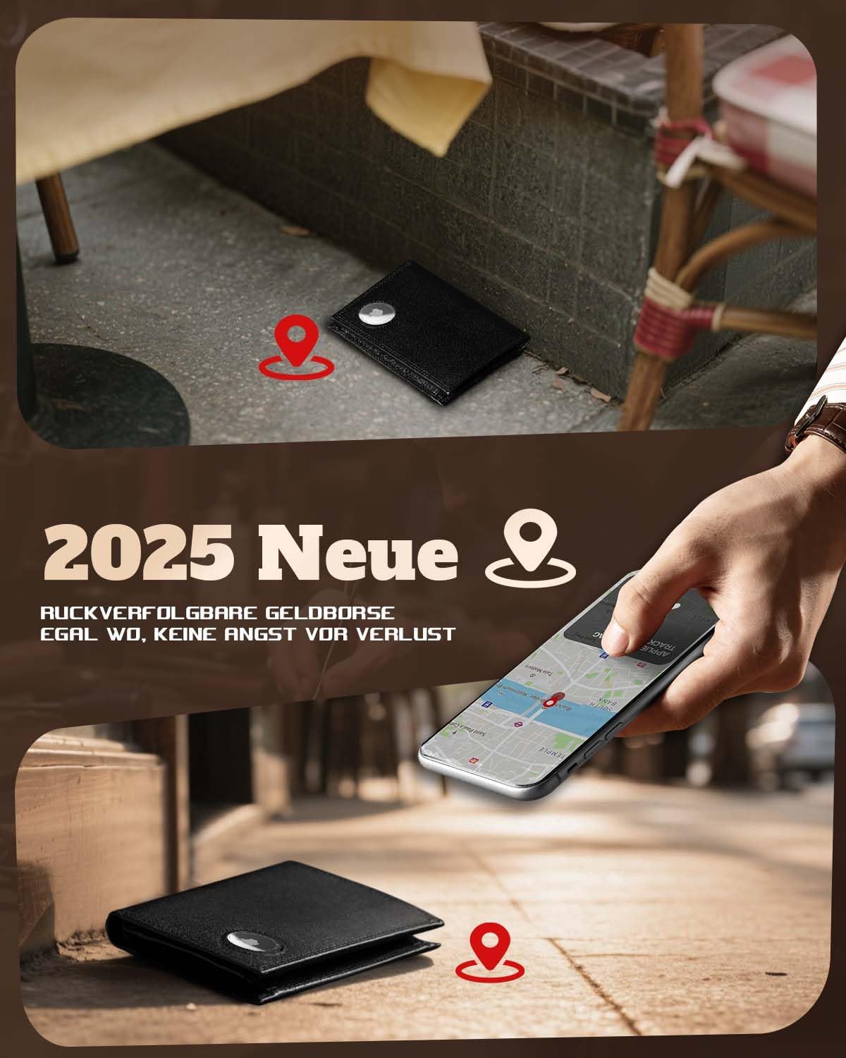 Detalle de DODENSHA Portmonee Herren mit Airtag Fach und RFID-Schutz | Echtleder Geldbörse mit XL Münzfach