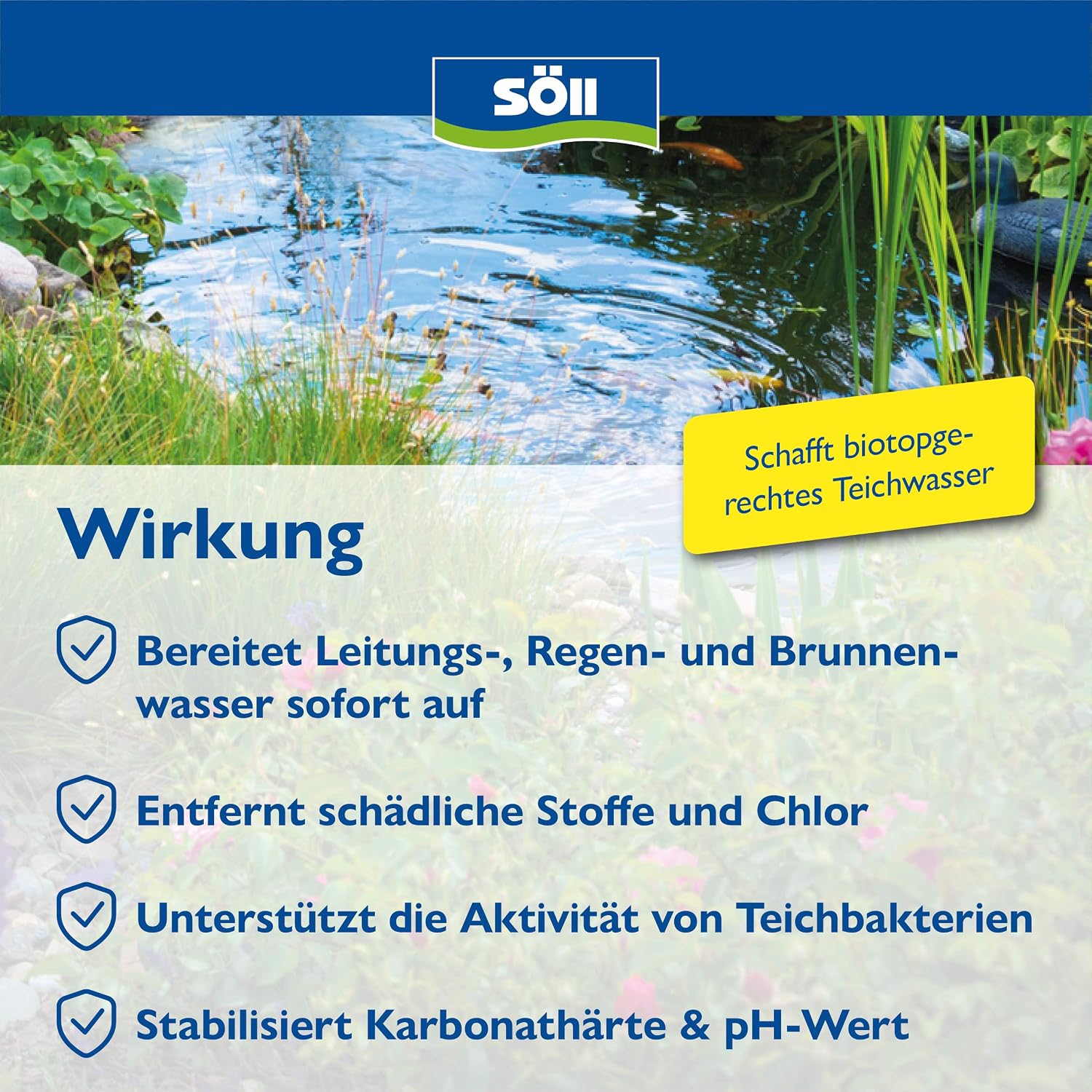 Detalle 2 de Söll TeichStarter Universal-Wasseraufbereiter 250 g – biotopgerechtes Wasser für Teiche (2.500 L)
