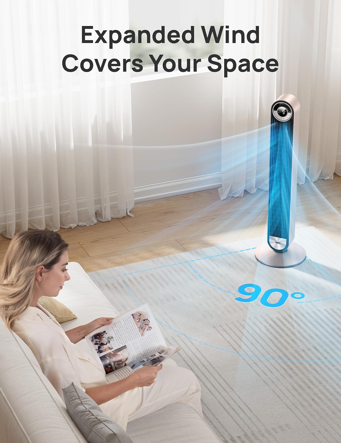 Thumbnail 3 de DREO 20dB Smart Tower Fan (Starlight) – WiFi/Alexa, 9 speeds and bladeless 90° oscillation