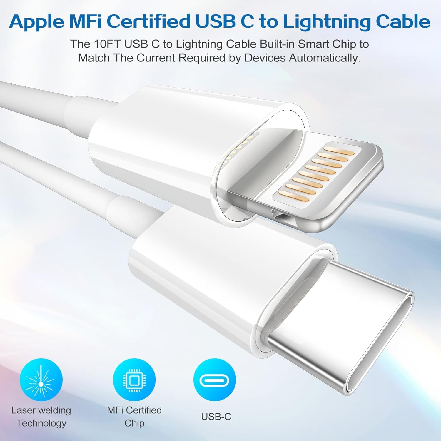 Detalle 1 de WILLTOP USB-C iPhone Charger 2-Pack with 10-Foot MFi Lightning Cables