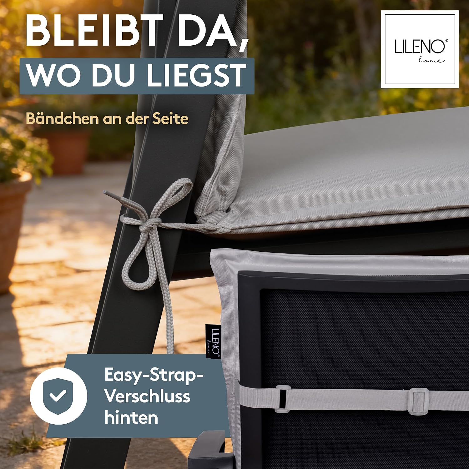 Detalle de LILENO HOME Sonnenliege Auflage 4er-Set Grau – Passende Polsterung für Garten- und Strandliege (188 × 60 × 5 cm)