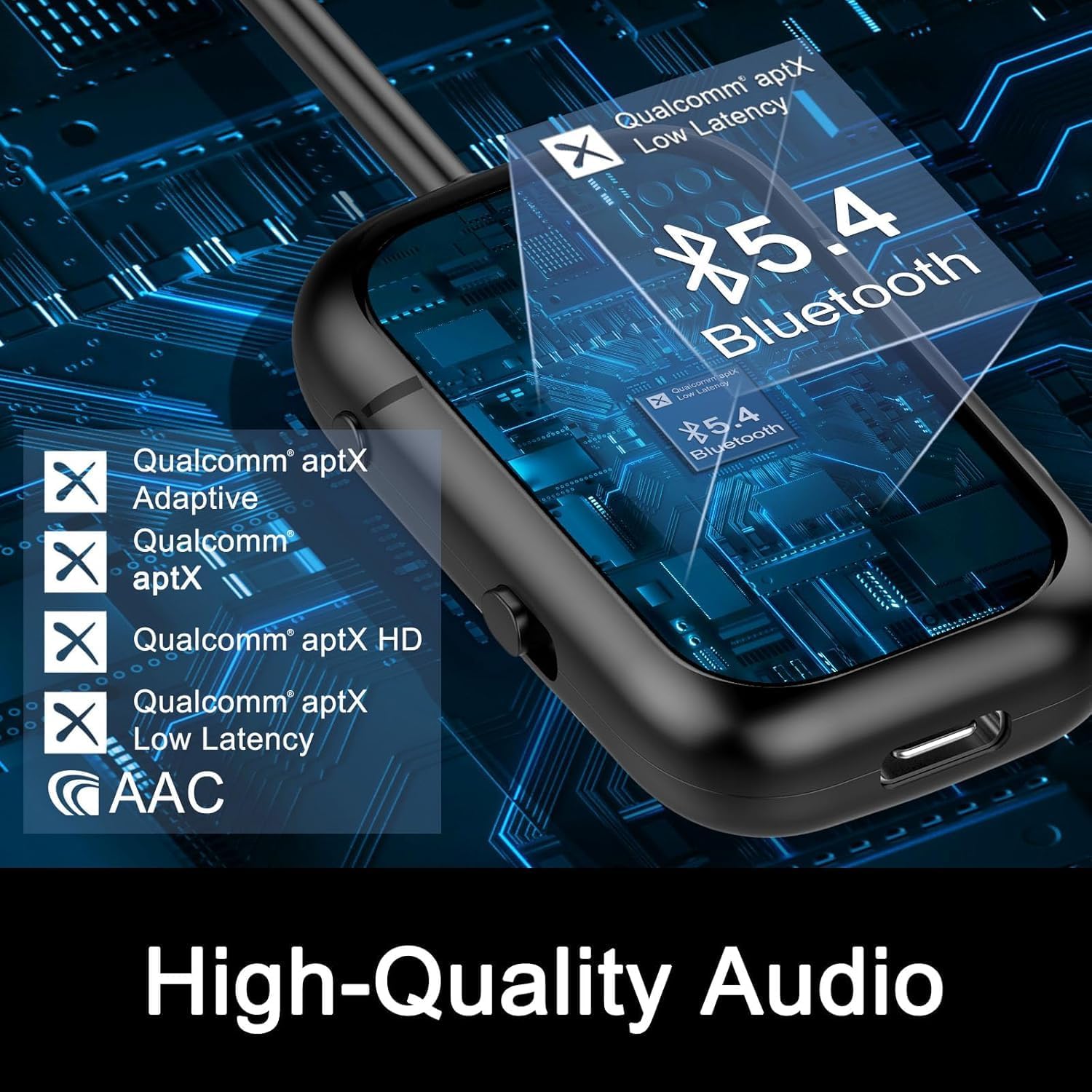 Detalle 2 de Bluetooth 5.4 Sender & Empfänger 2-in-1 – Flugzeug-Adapter mit aptX Low Latency