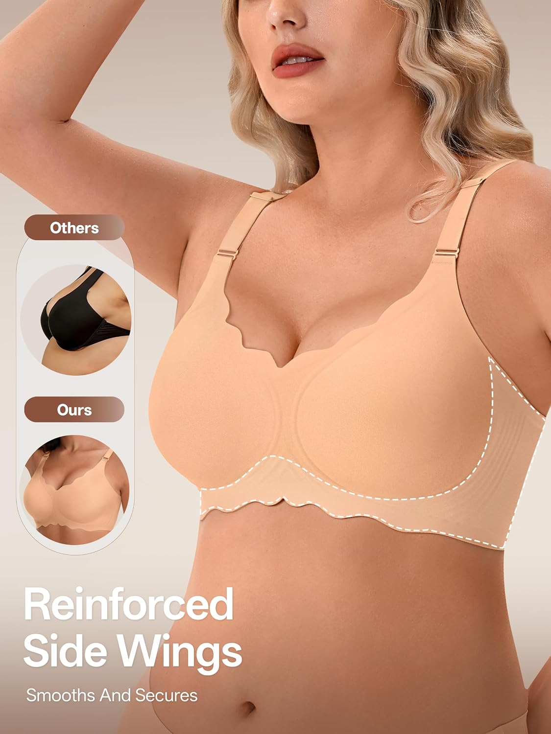 Detalle de Angelhood Seamless Jelly Push Up Wireless Bra (V-Neck, No Underwire)