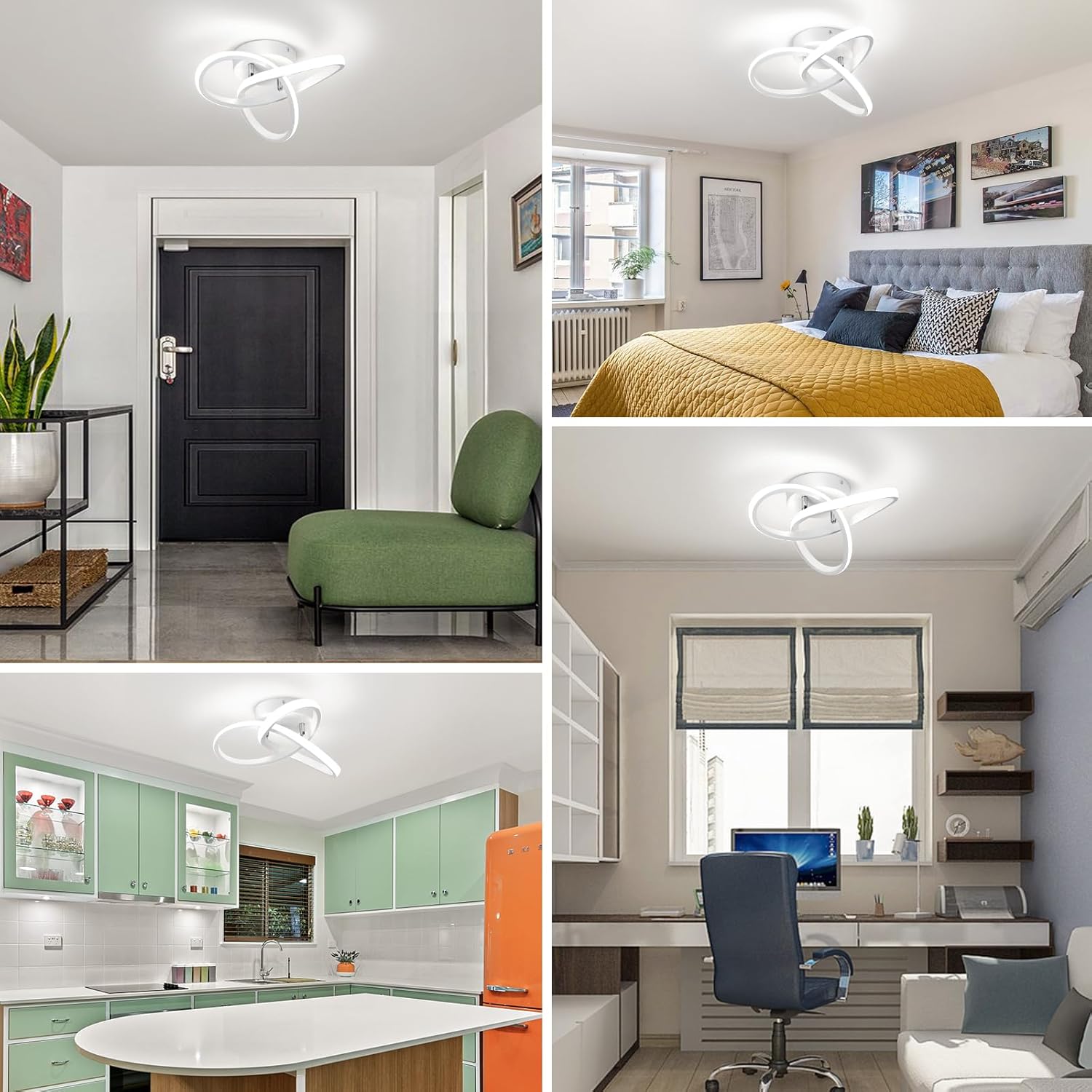 Detalle de EIDISUNY Ceiling Light LED Lamp 2 Rings – Nordic White, 22W, 6000K (Not Dimmable)