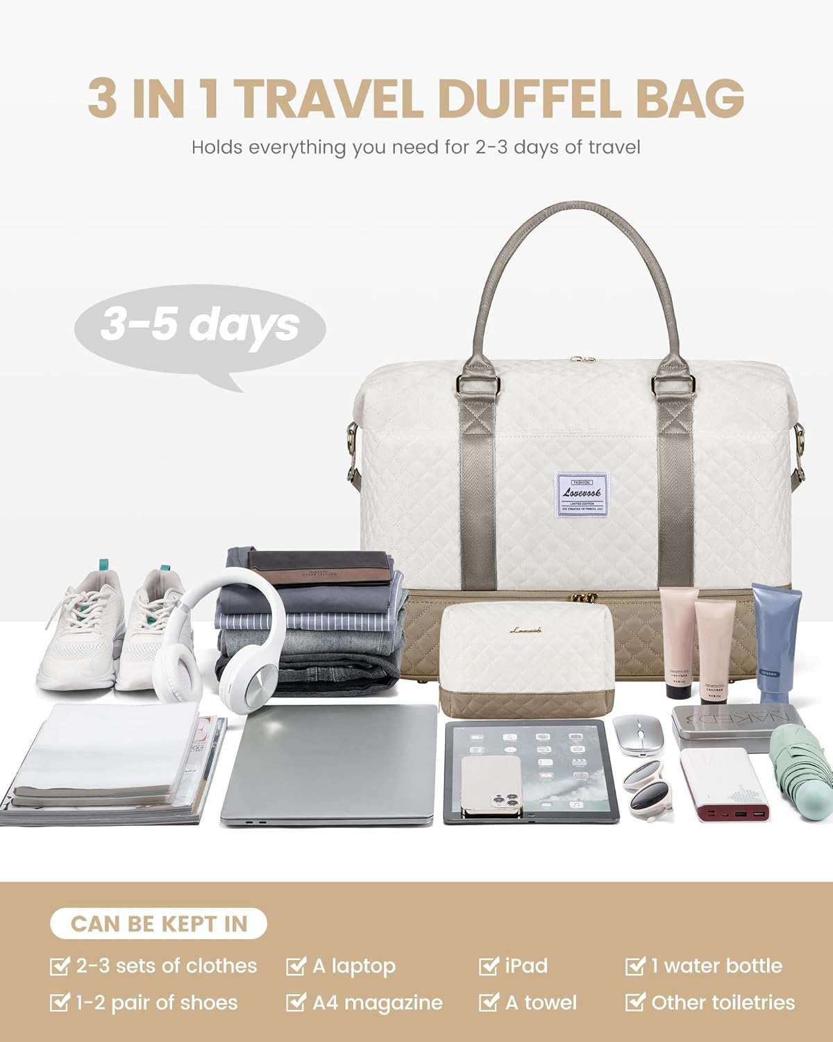 Thumbnail 6 de LOVEVOOK Travel Duffel Bags for Women: Large Carry-On with Shoe Compartment
