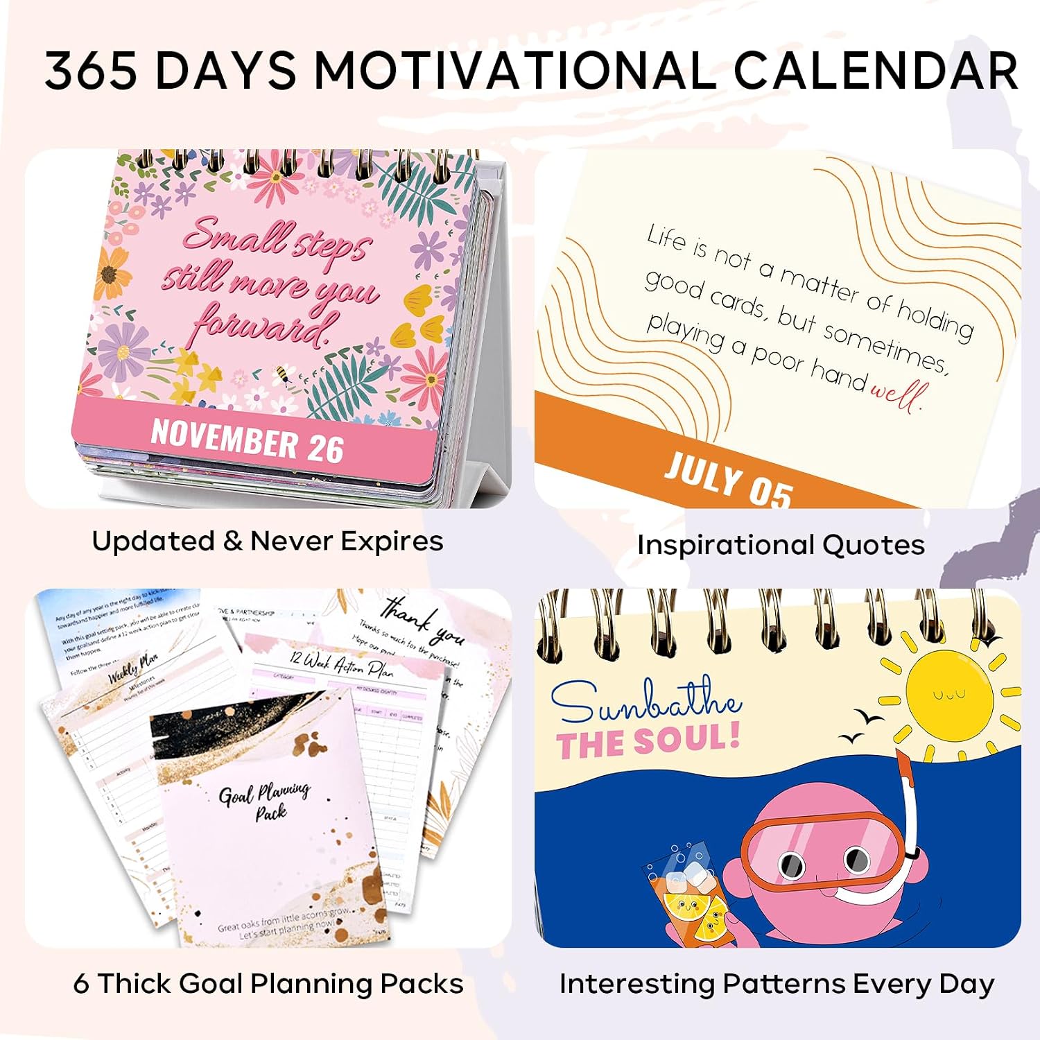 Thumbnail 2 de Planrage Motivational Daily Calendar, 4.8 x 5.5-Inch Undated Flip Calendar
