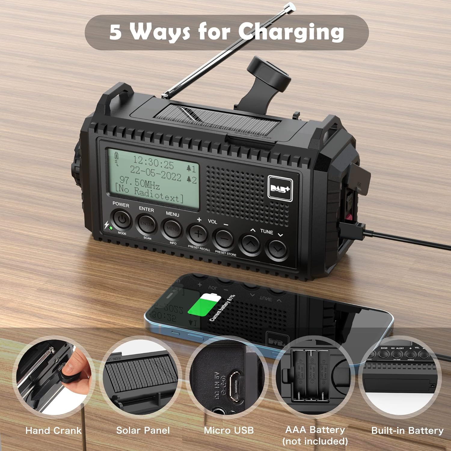 Detalle de Mesqool CR1009ProDAB Radio solaire 5000mAh
