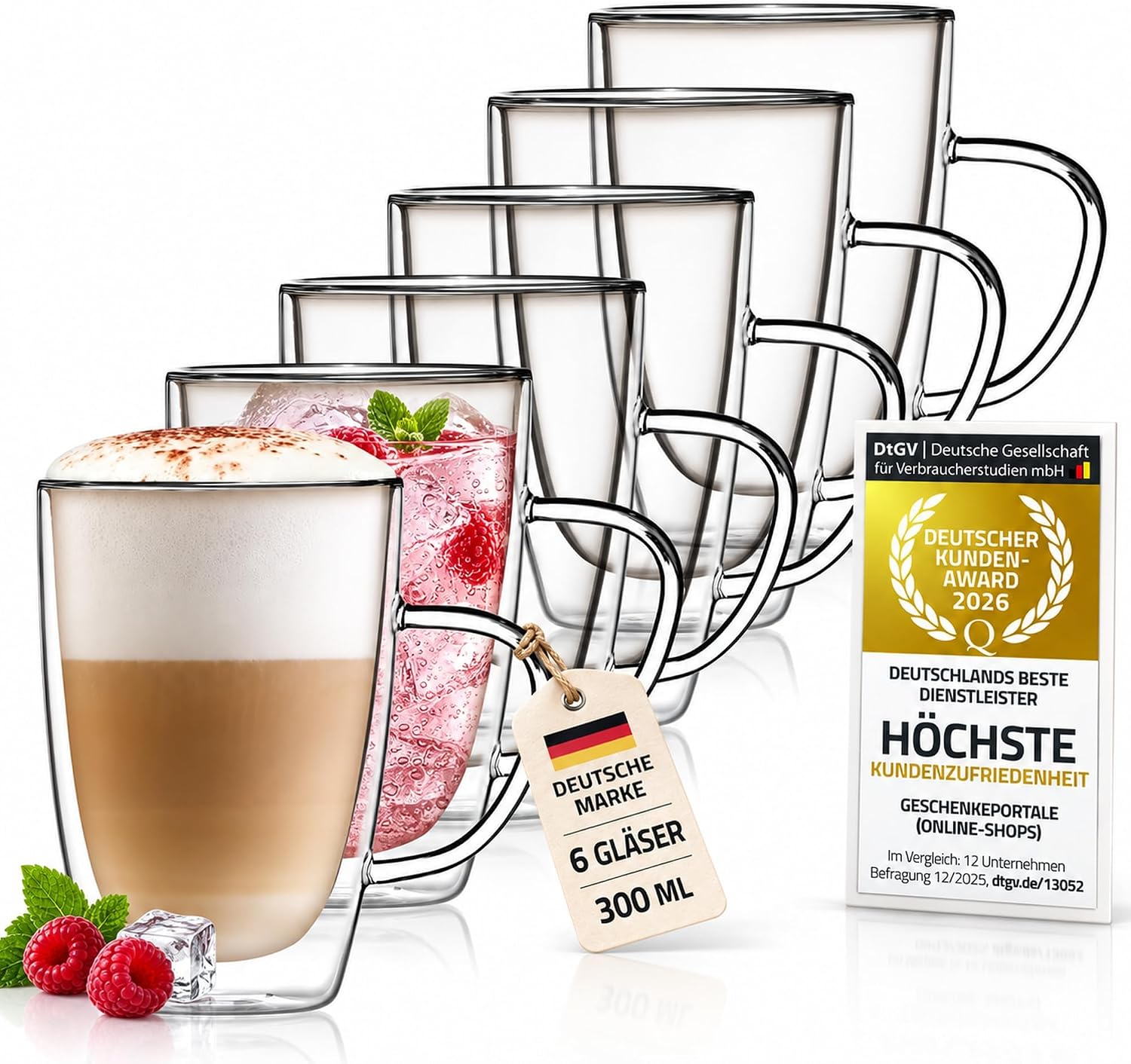 Detalle de GOODS+GADGETS Double-Walled Borosilicate Glass Cups, 300 ml, Set of 6