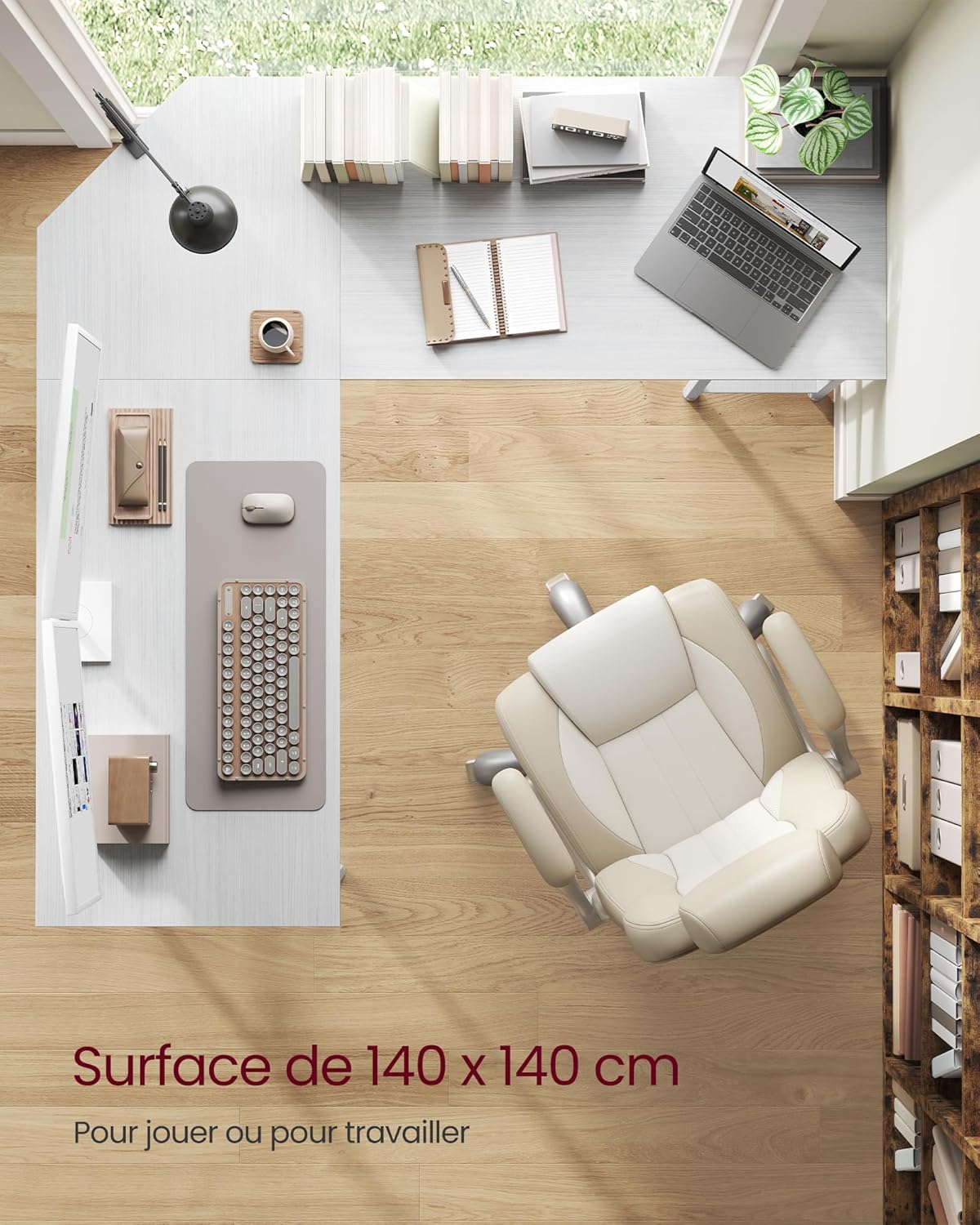 Thumbnail 3 de Bureau d’ordinateur en forme de L VASAGLE LWD072W44V2, 140 x 140 x 76 cm avec 2 étagères et gain de place