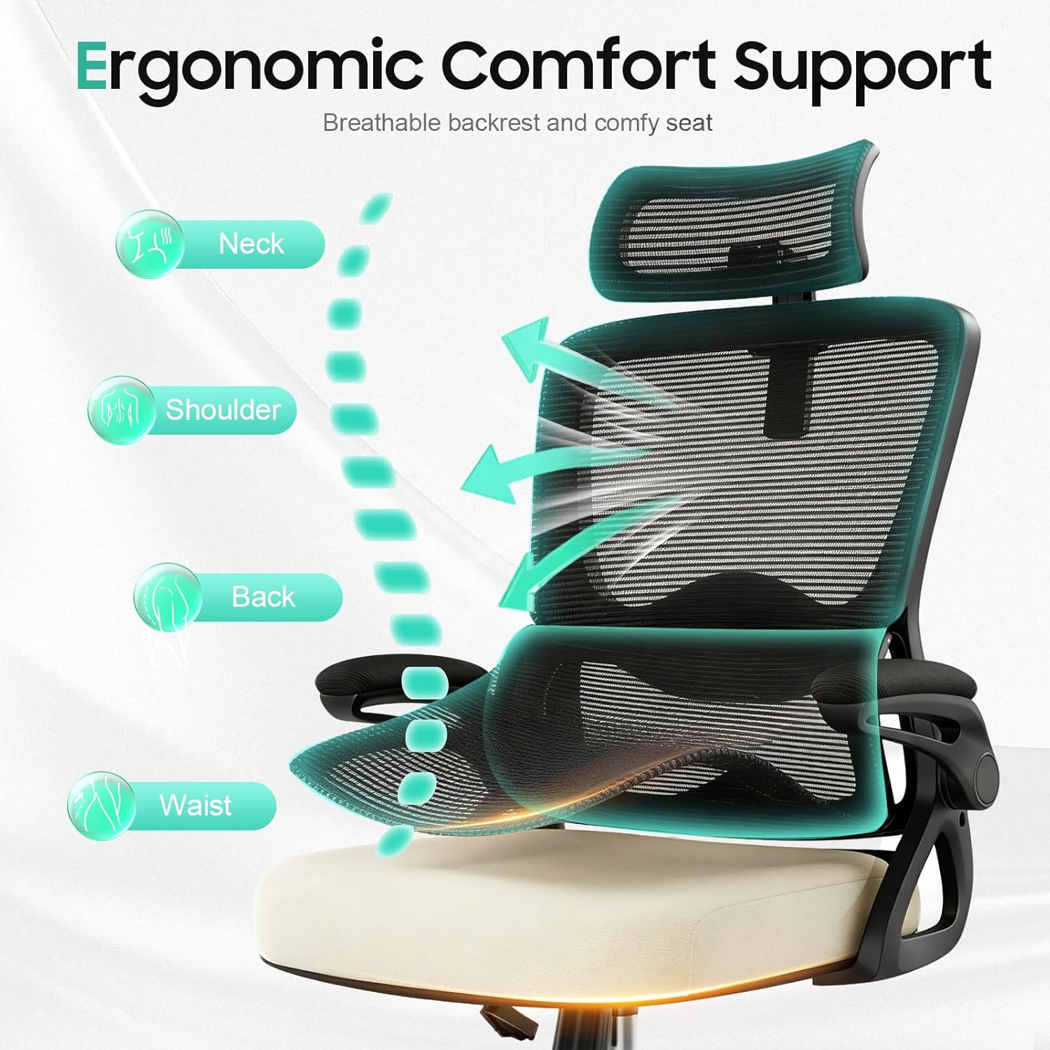 Thumbnail 4 de YONISEE Ergonomic Office Chair with Dual Backrest, 2D Lumbar Support and Adjustable Headrest