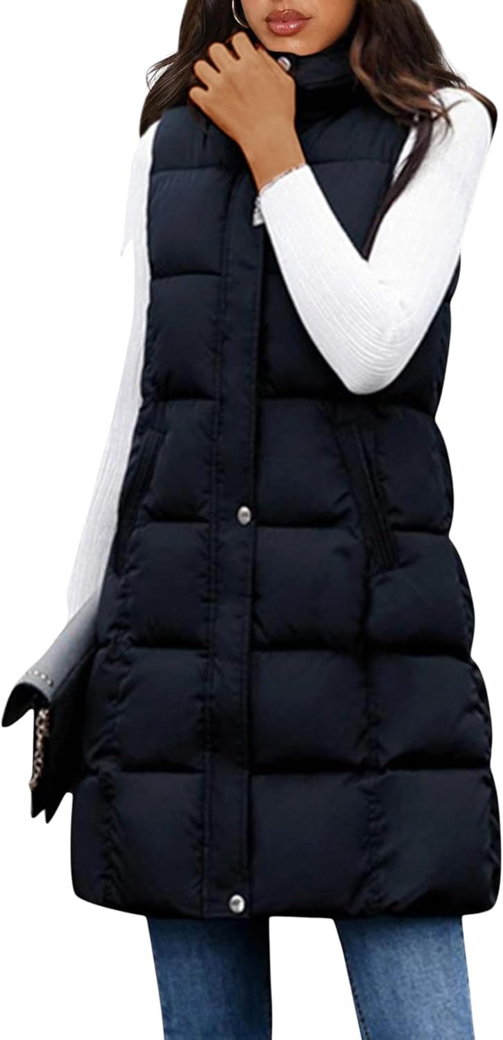 Detalle de Tanming Women's Long Puffer Vest with Removable Hood