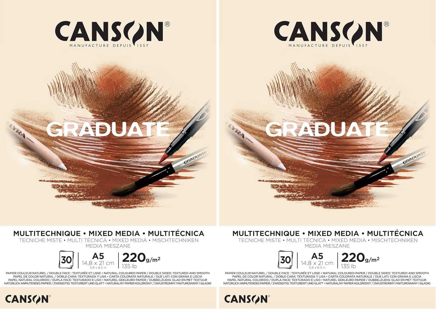 Thumbnail 4 de Canson Graduate Mixed Media – Bloc A3 30 feuilles papier naturell 220 g/m² (double face)