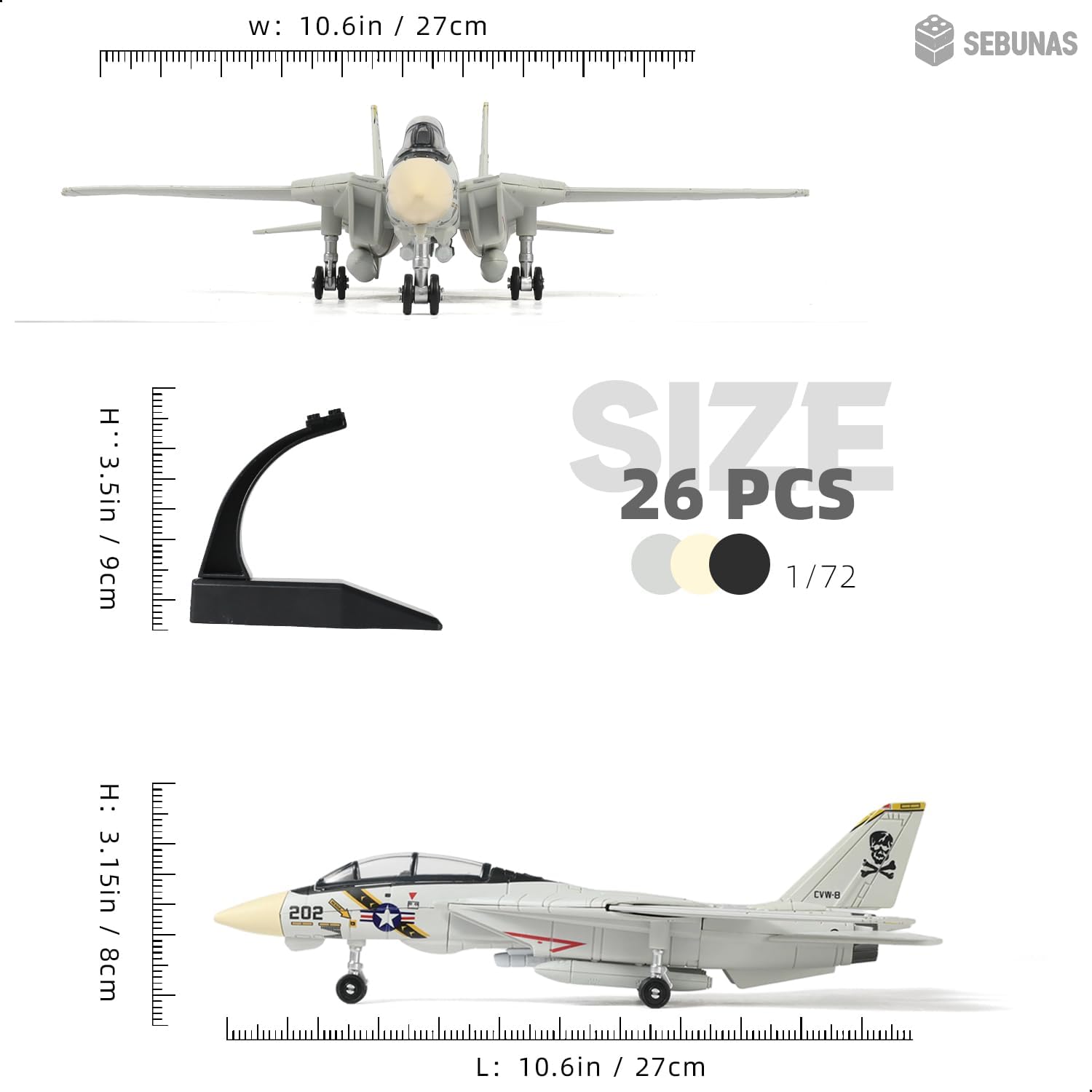 Detalle 2 de SEBUNAS F-14 Tomcat 3D Quick Build Model Kit — Fighter Jet Puzzle for Adults