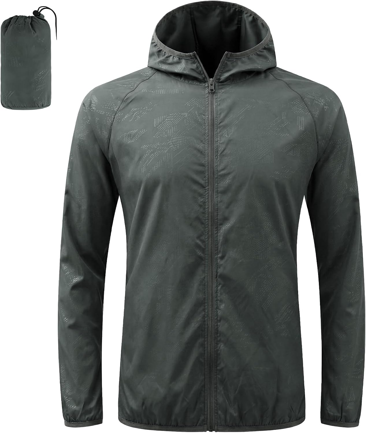 Detalle de BSBUY Regenjacke Faltbar Wasserdichte, Sonnenschutzmantel – Leichte Allwetter-Jacke für Outdoor, Grau, M-XL