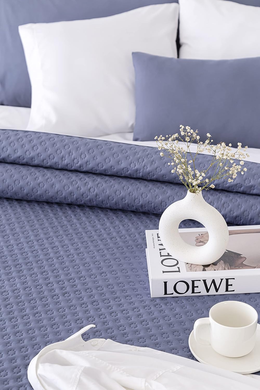 Thumbnail 1 de Todocama Couvre-lit Fin avec Motif Piquet — Housse de Couette Multifonction 250 x 260 cm, bleu grisâtre