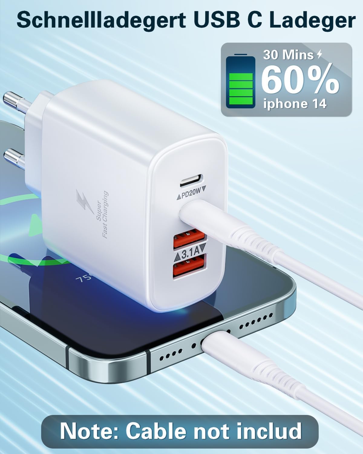 Detalle 2 de USB C Ladegerät 4 Ports für iPhone und iPad ⚡