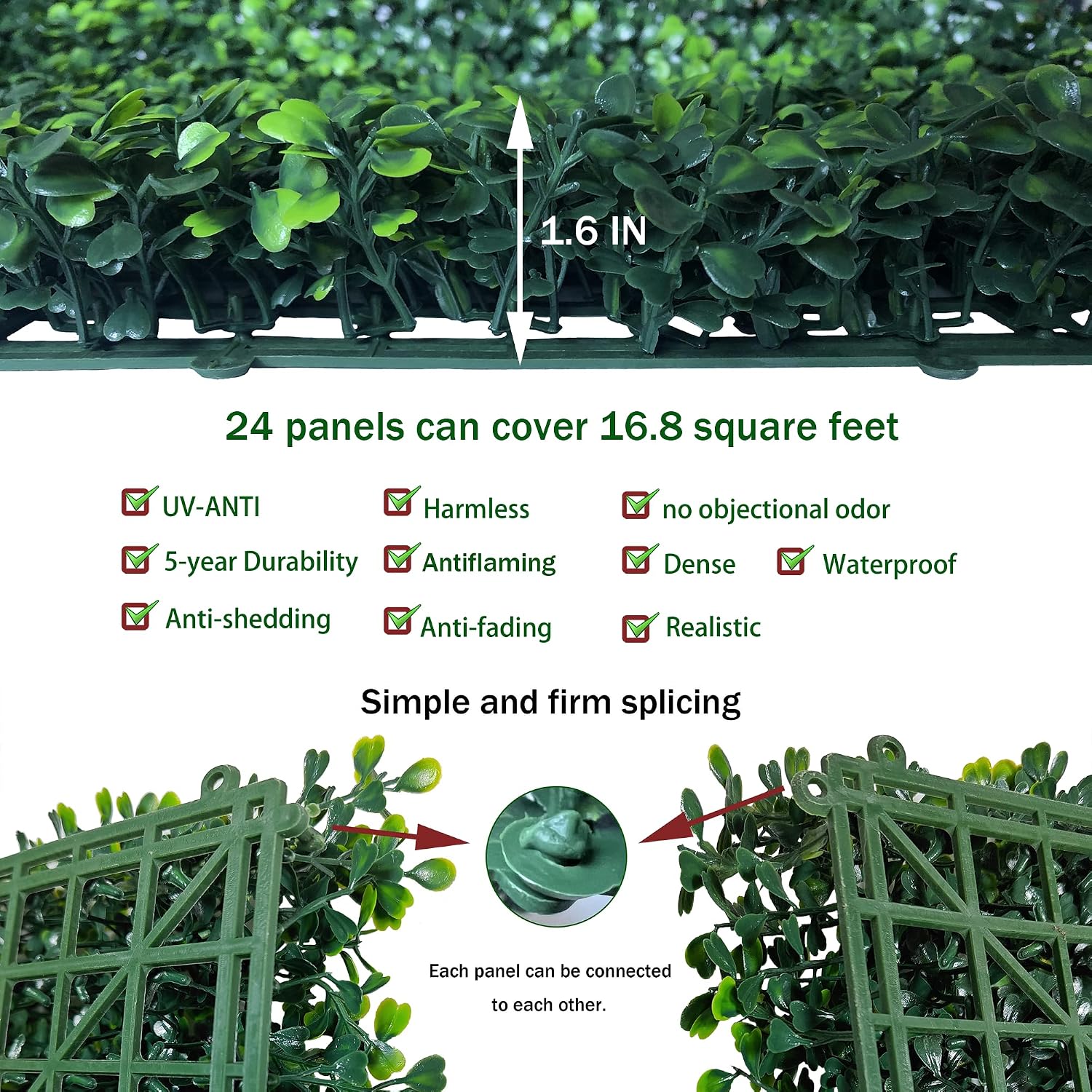 Detalle de ODTORY Artificial Grass Wall Panel Backdrop (24 Boxwood Panels, 10 x 10 in each) for Indoor/Outdoor Green Wall Decor