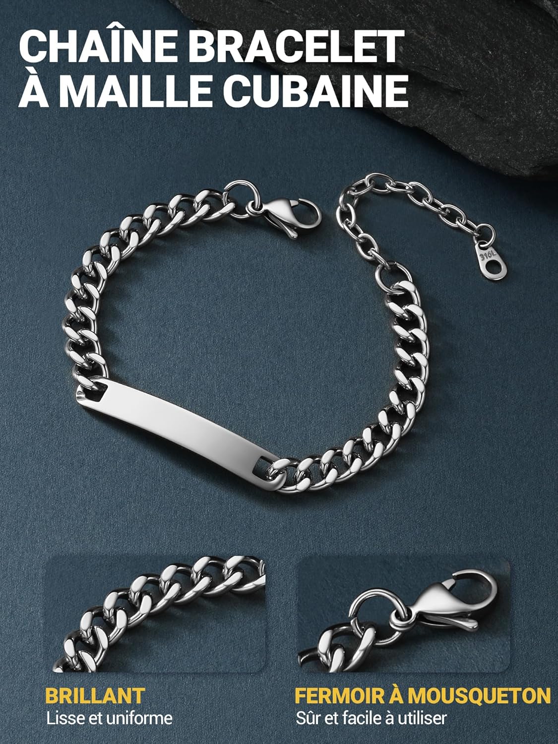 Thumbnail 2 de PROSTEEL Bracelet Croix Homme personnalisable en acier inoxydable 316L, 21 cm (réglable)